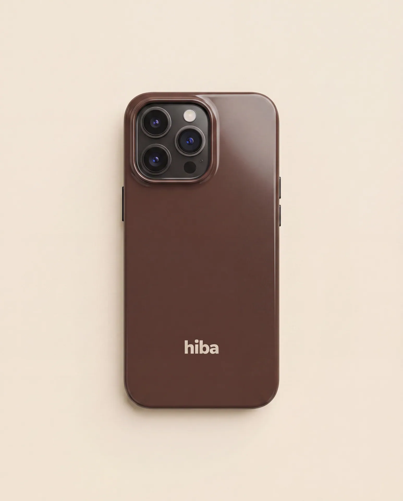 HIBA Cocoa Brown iPhone case lifestyle flatlay