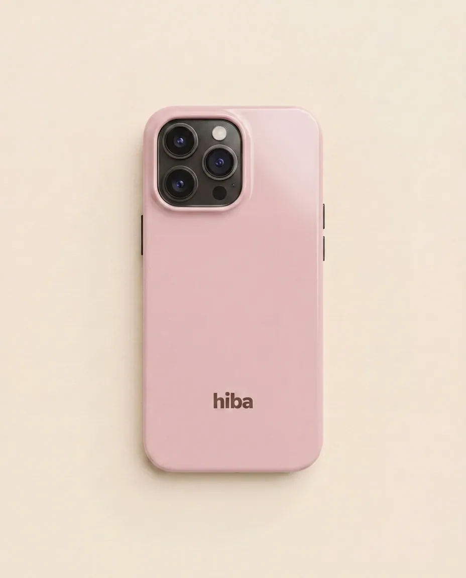 HIBA Cherry Blush iPhone case lifestyle flatlay