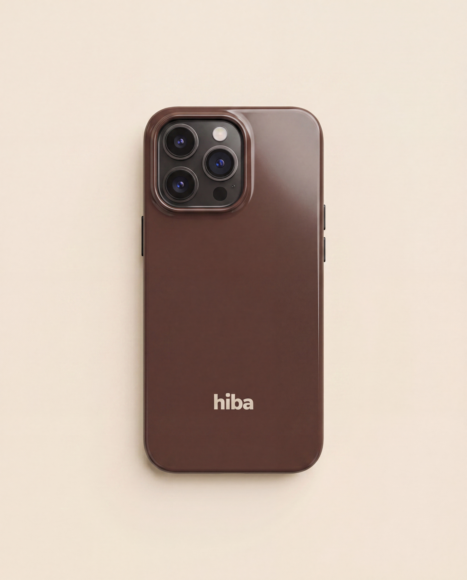 HIBA Cocoa Brown iPhone case lifestyle flatlay