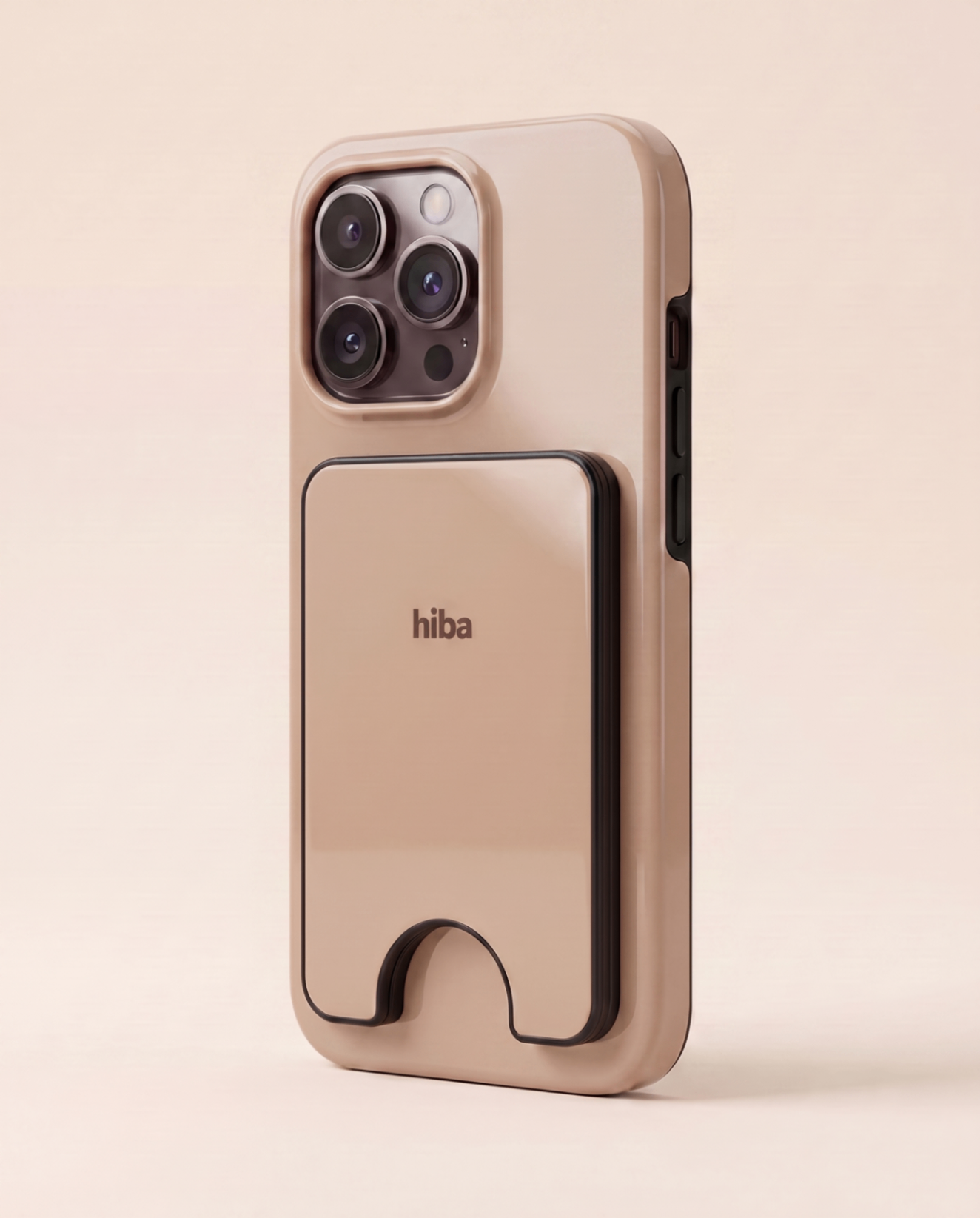 HIBA Almond cardholder attached to phone