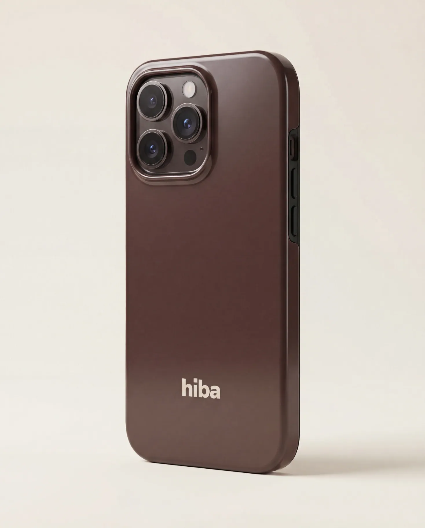 HIBA Cocoa Brown iPhone case angled side view
