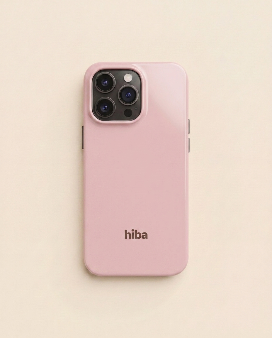 HIBA Cherry Blush iPhone case lifestyle flatlay