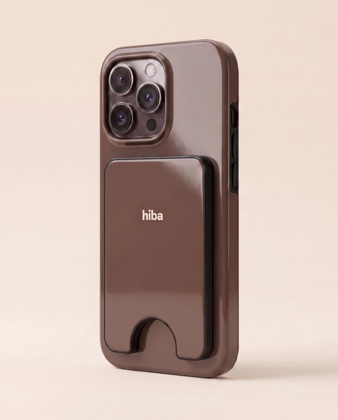 HIBA Cocoa cardholder attached to phone