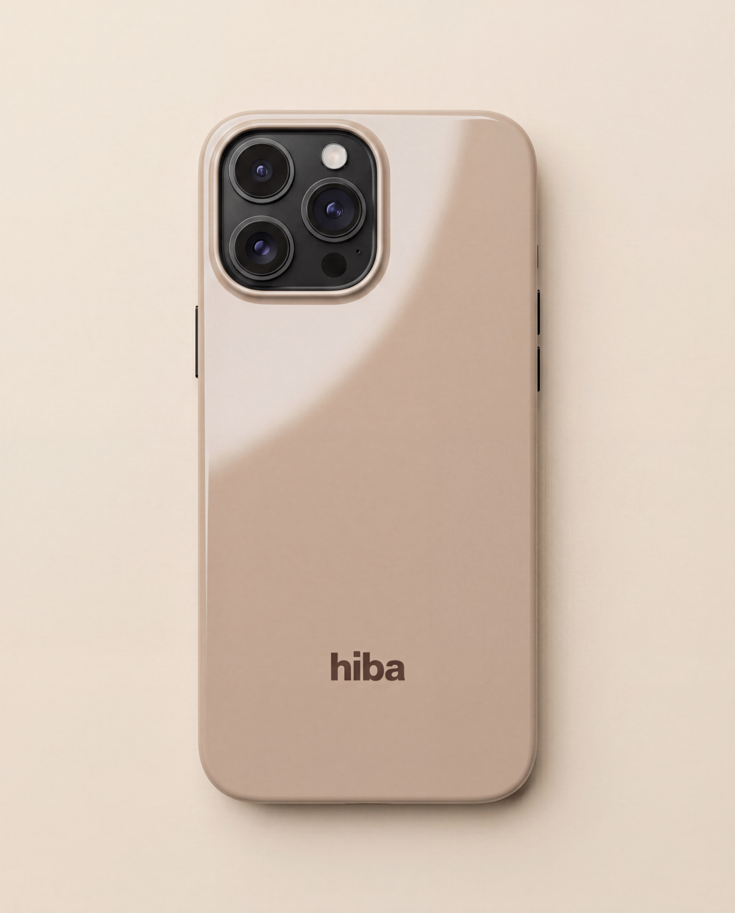 HIBA Almond Nude iPhone case lifestyle flatlay