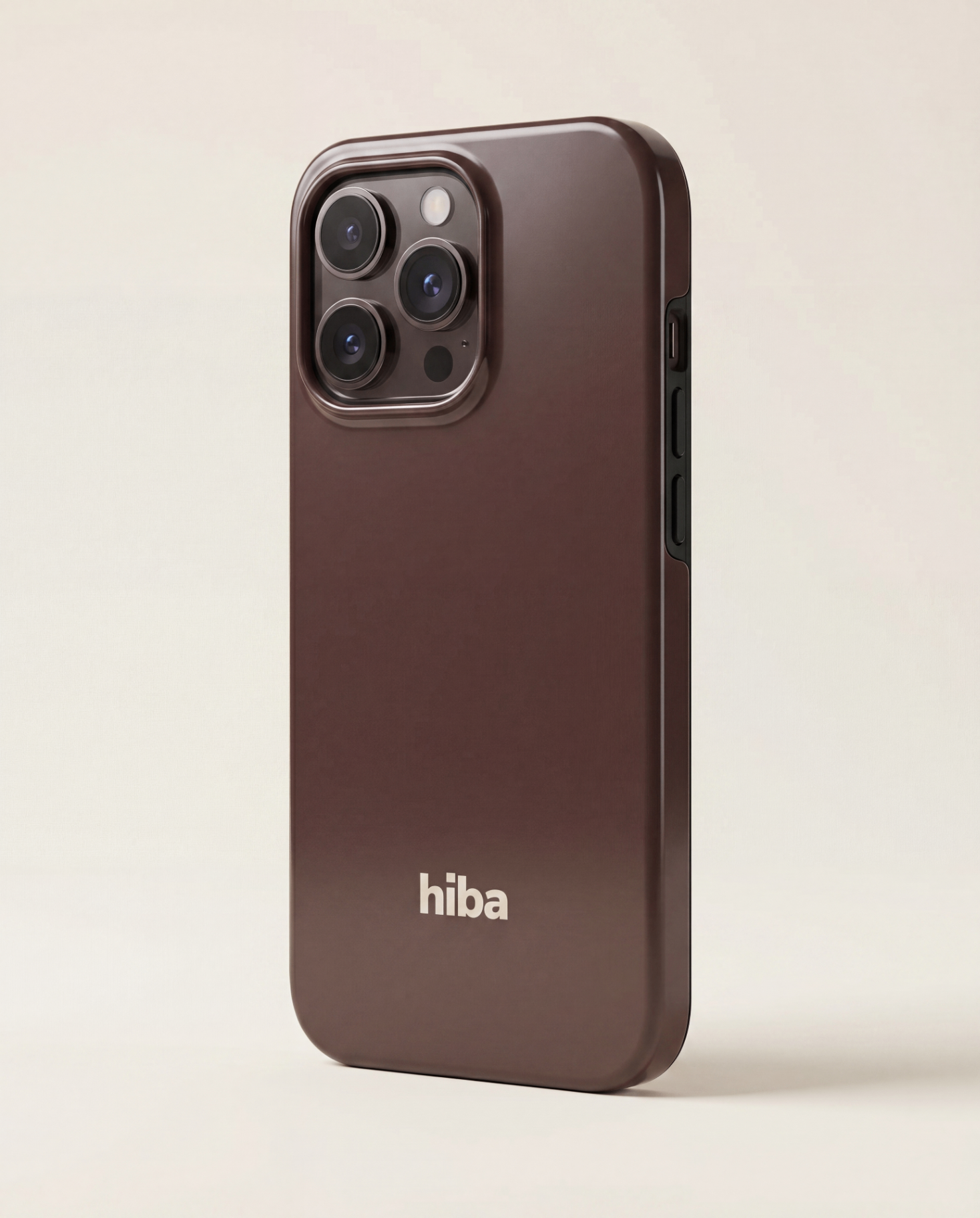 HIBA Cocoa Brown iPhone case angled side view